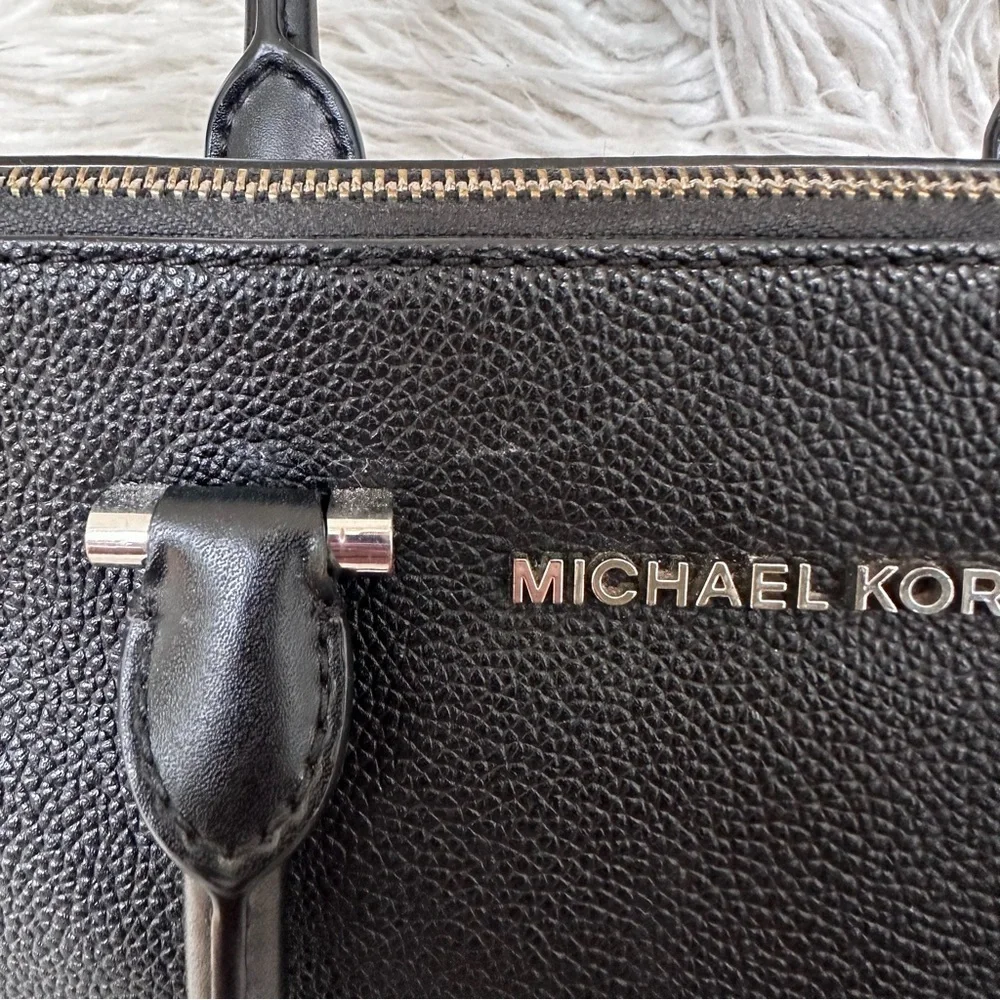 Michael Kors Black Pebble Leather Silver Hardware Top Handle Satchel Bag OS